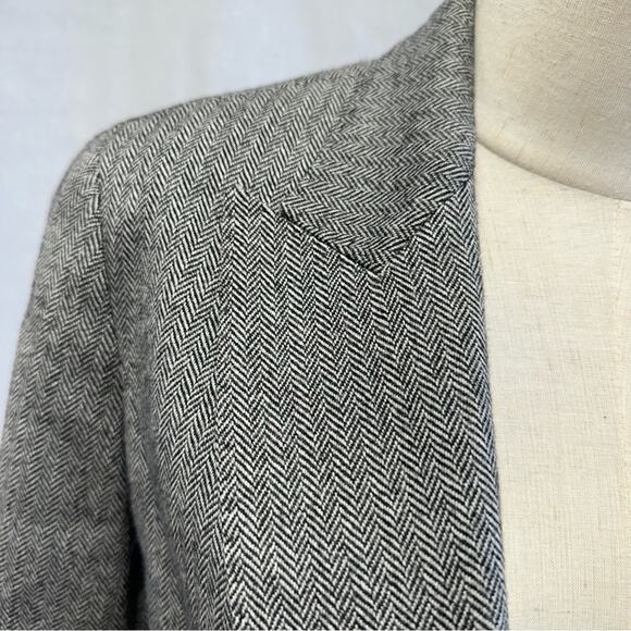 Lafayette 148 black/cream herringbone wool stretch one button blazer size 8 - Picture 5 of 14